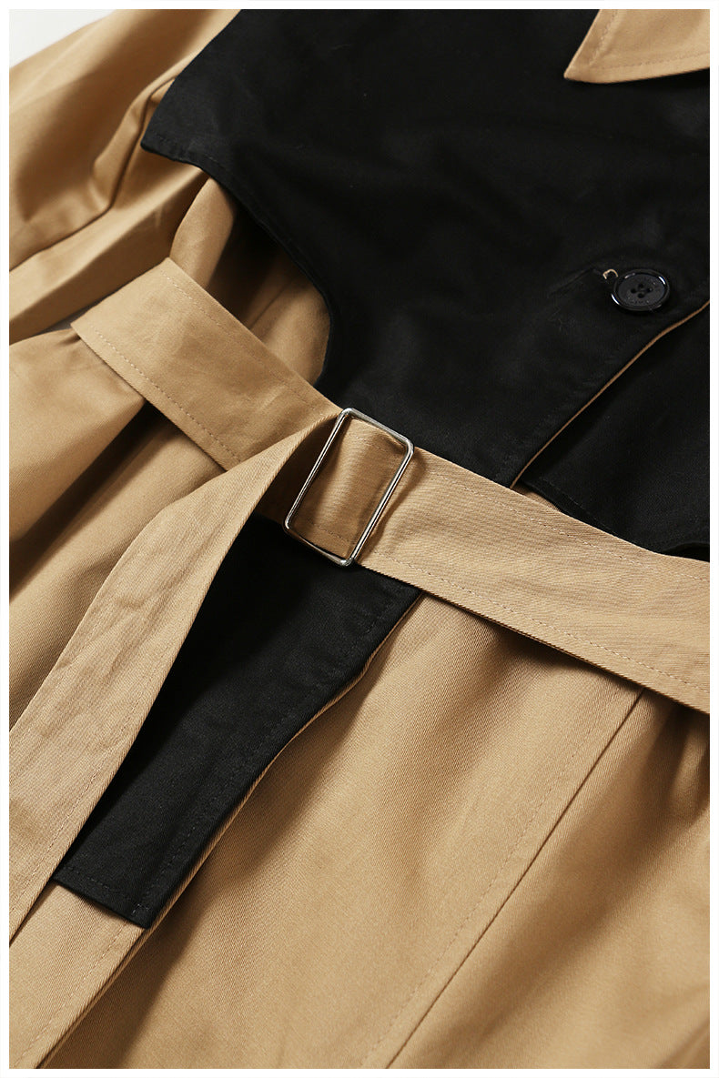 contrast panel belted trench dress – SAHARA