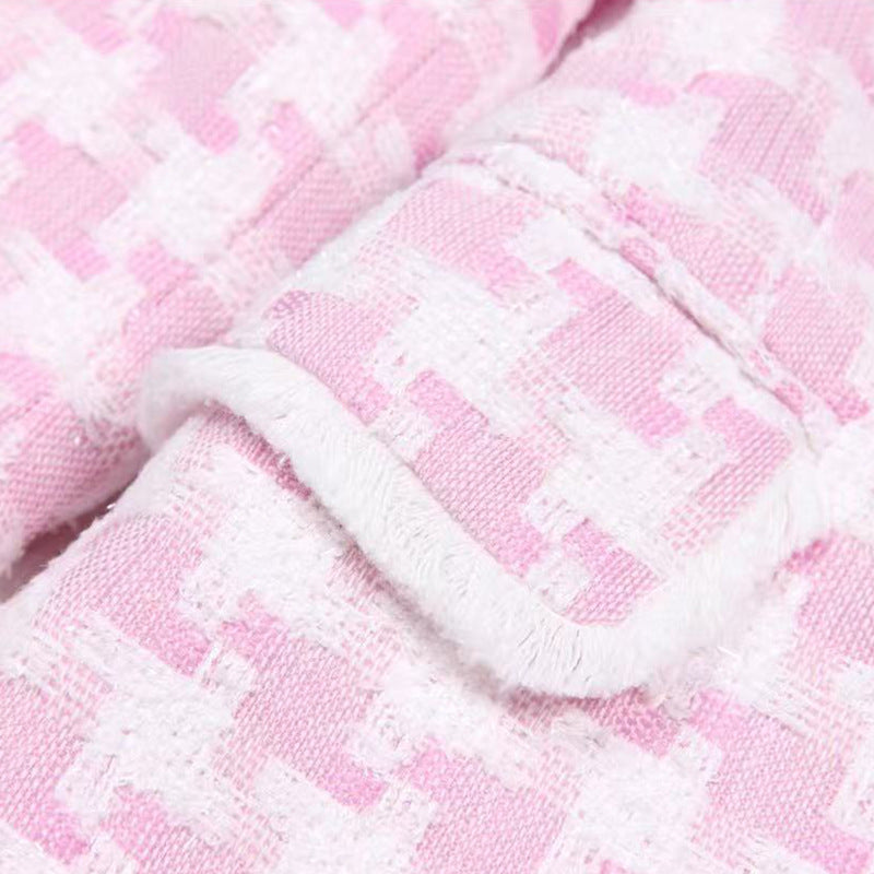 سترة تويد بنقشة مربعات صغيرة مع حافة هامشية - لون أرجواني