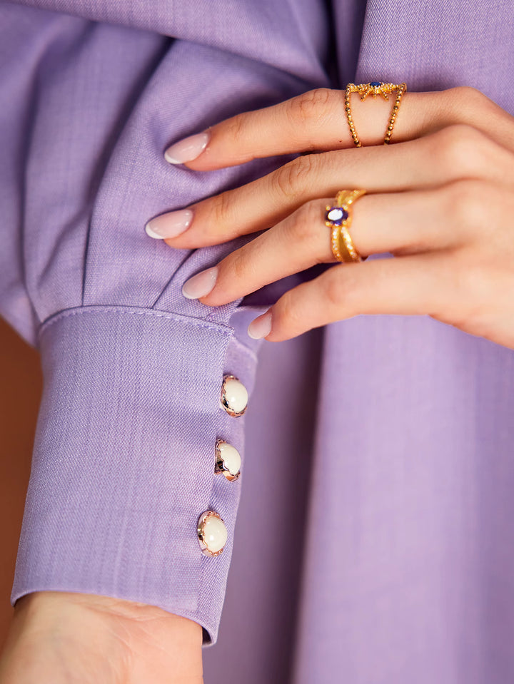 op maat gemaakte flare-pak met satijnen pofmouwen – VALENCIA 