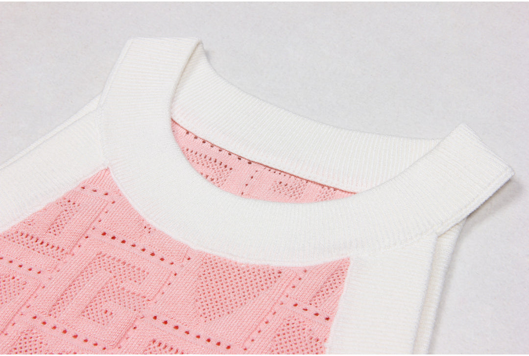 three-piece crochet knit set with contrast trim – LARISSAP