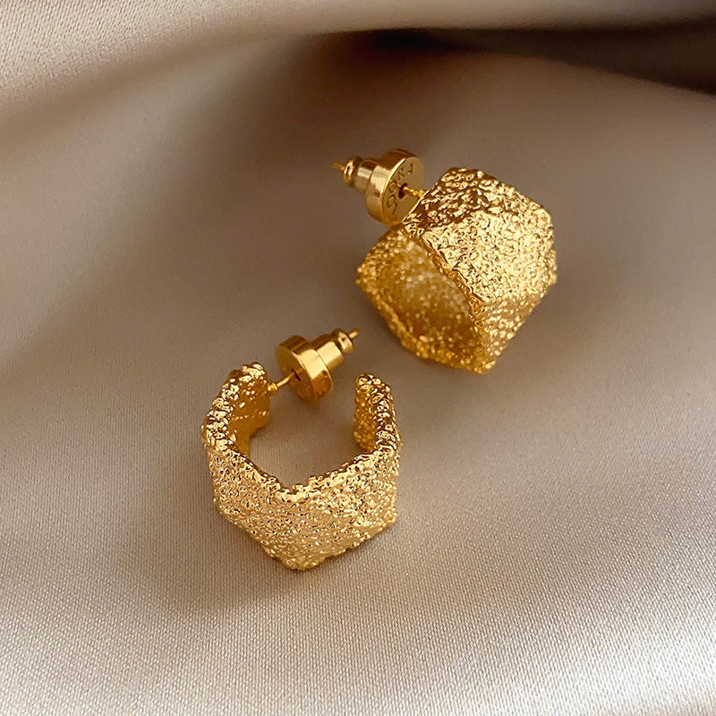 textured square stud earrings with metallic finish - AURSALI