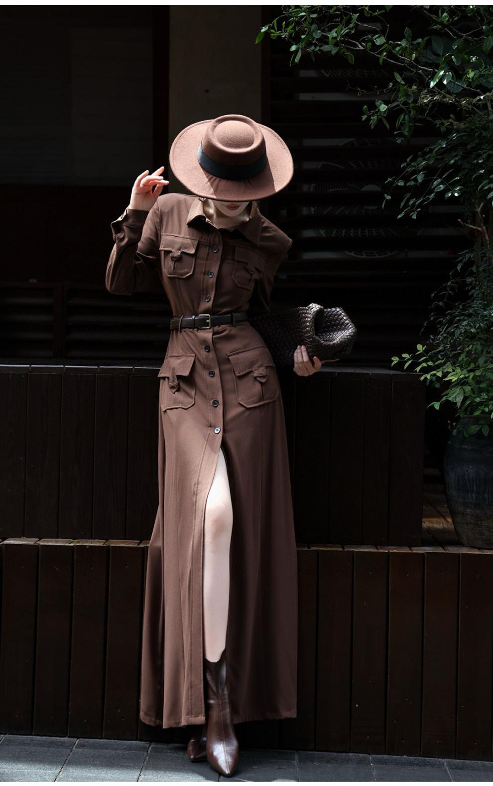 button-down military maxi dress with belted waist – NOIRE