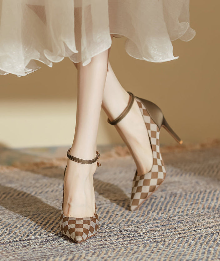 checkered pointed-toe heels with ankle strap – DARIAST