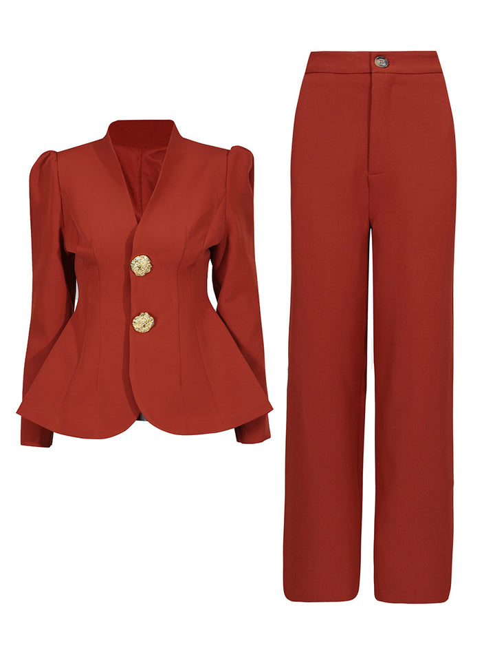 structured tailored suit with gold buttons – MAROON