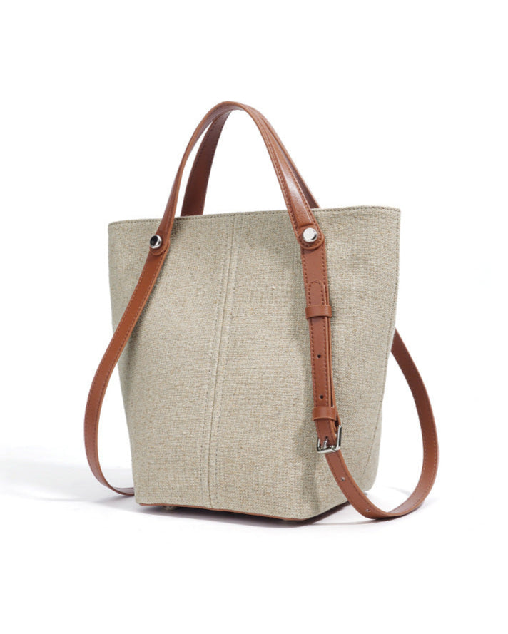 canvas tote bag with leather top handles - SIENAS