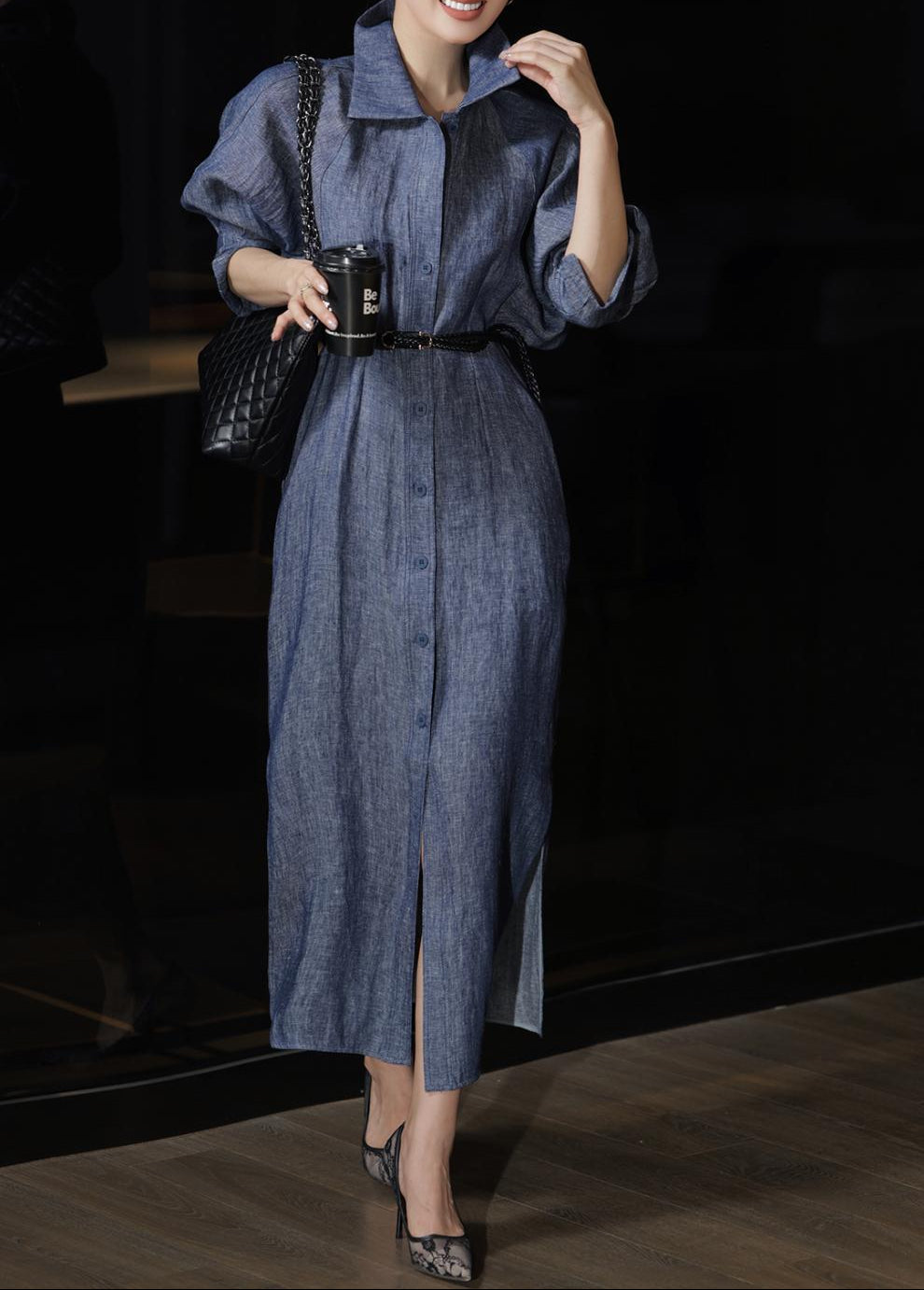 denim shirt dress with belted waist – JAZZ