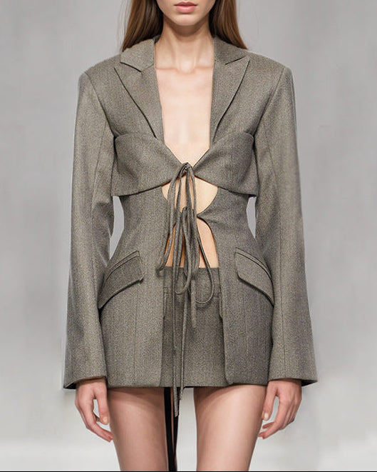 tailored blazer with front tie cutout design – MIRIKA