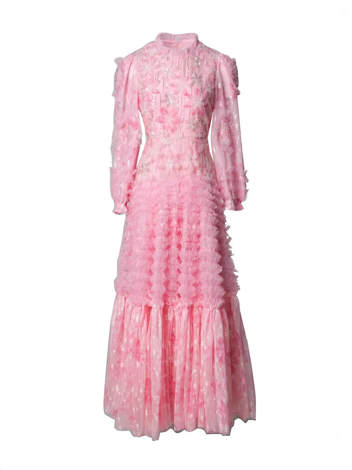 فستان من التول مكشكش مع زخارف نباتية – روزابيلا