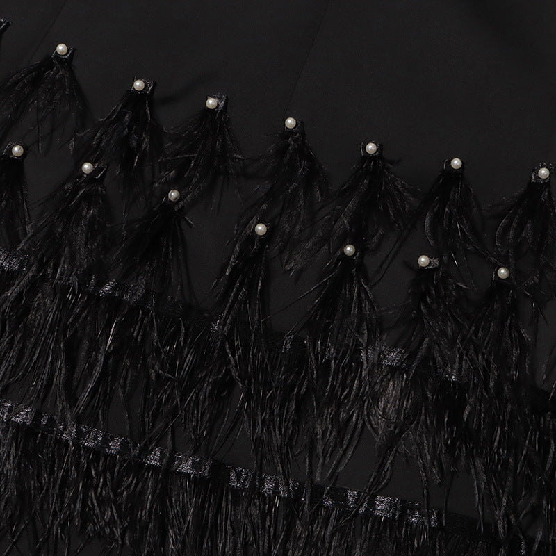 belted blazer dress with feathered skirt – BORAYLA