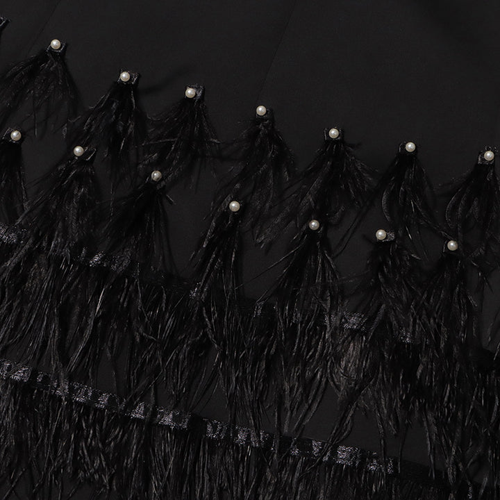 belted blazer dress with feathered skirt – BORAYLA