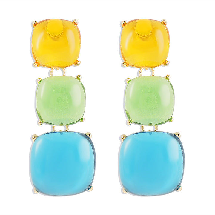 triple square drop earrings with glossy finish - LUNAXWI