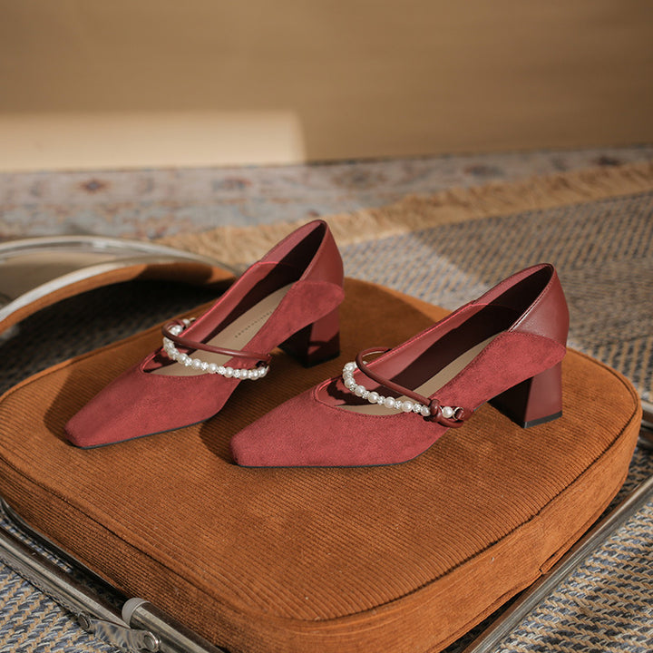 block heel pumps with pearl strap detail – NERINANDA