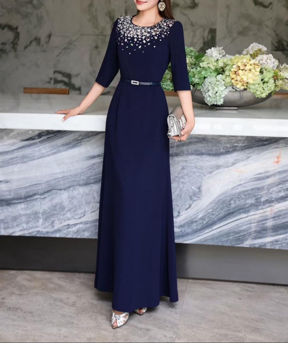 maxi evening dress with embellished neckline – AURORA