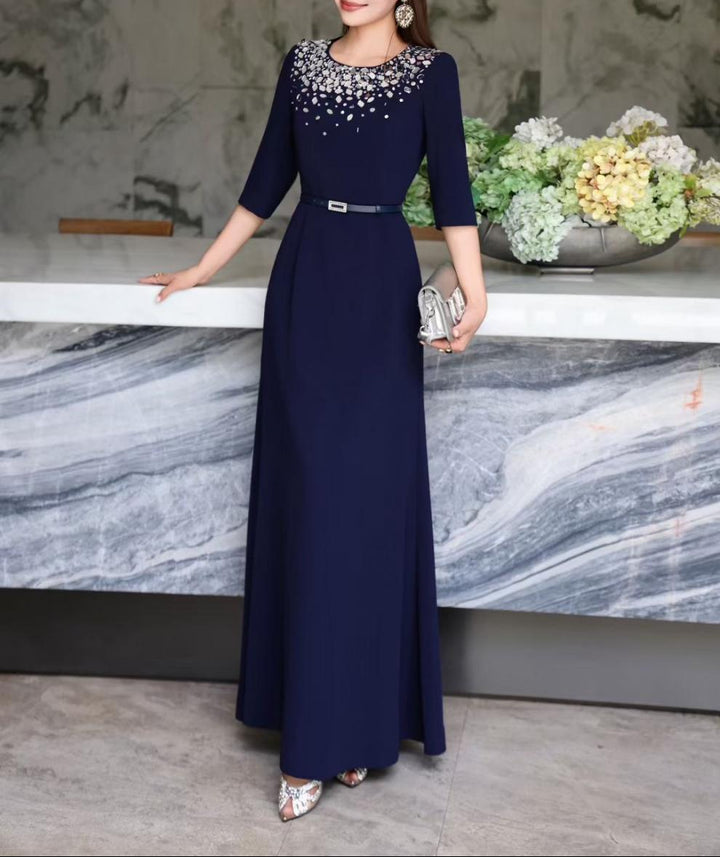 maxi evening dress with embellished neckline – AURORA