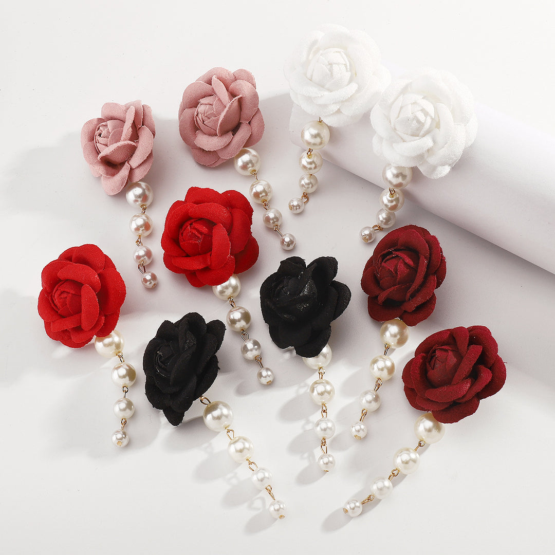 fabric flower earrings with pearl drop - CAMELLIA