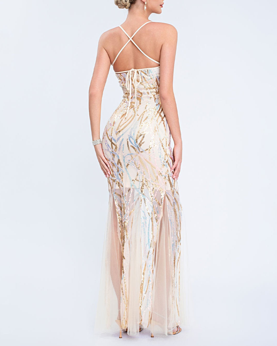 Geplooide top met uitlopende mouwen en maxi-rok set met tailleband – Rosiny 