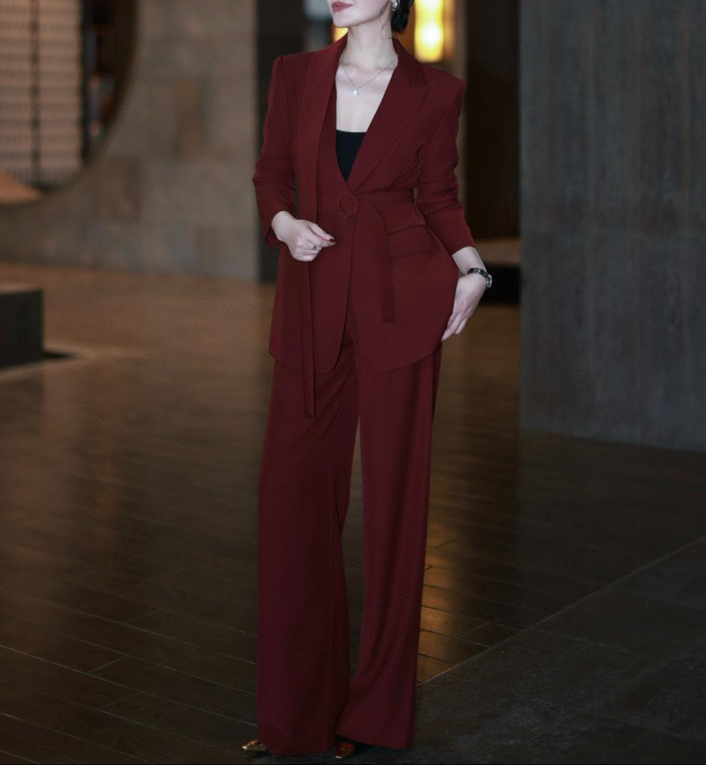 belted tailored blazer with wide-leg trousers – SIENNA