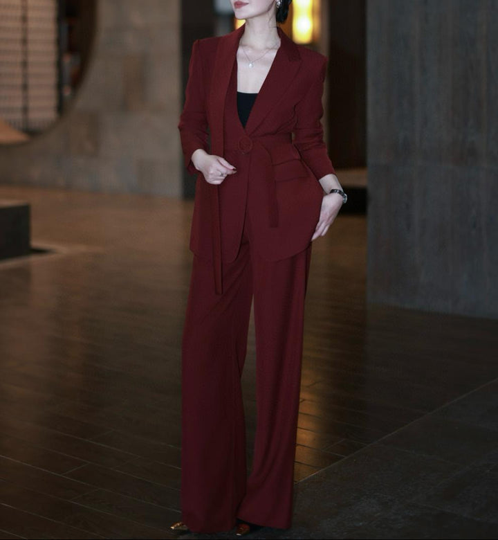 belted tailored blazer with wide-leg trousers – SIENNA