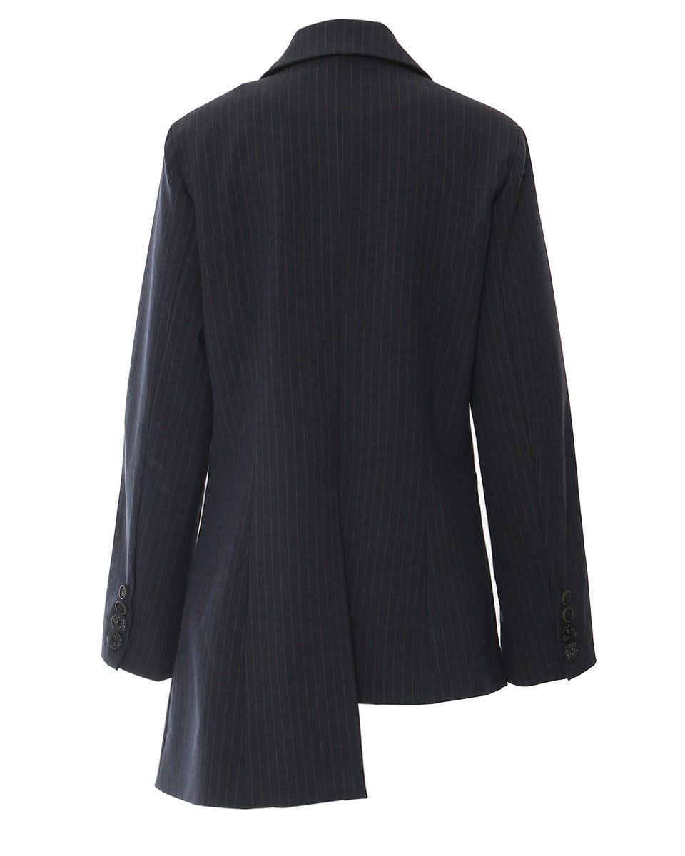 pinstripe blazer with asymmetric contrast panels – POLVA