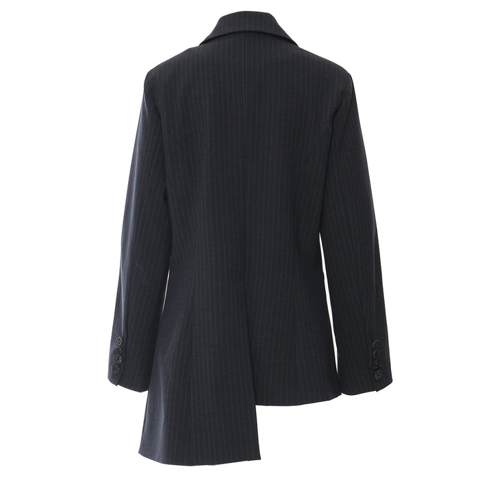 Asymmetric pinstripe blazer with contrast panel – MILLLA