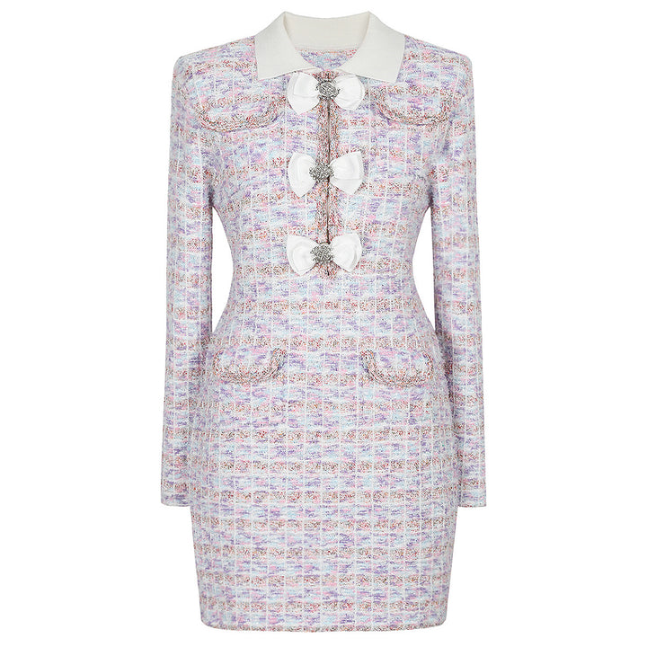 long-sleeve tweed mini dress with bow detailing – COLETTEXU
