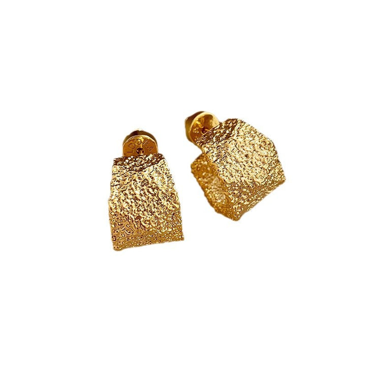 textured square stud earrings with metallic finish - AURSALI