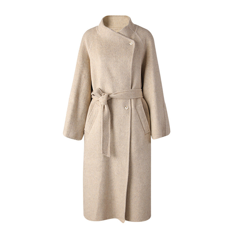 belted wool wrap coat with oversized silhouette – NELAVA