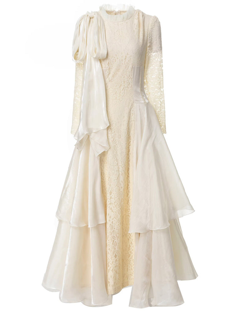 long lace dress with layered asymmetric skirt - AURELIFA