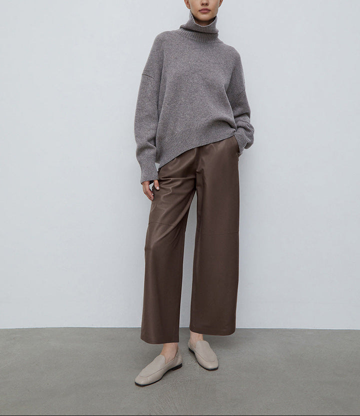 wide-leg faux leather pants with clean tailored finish – SIENNA