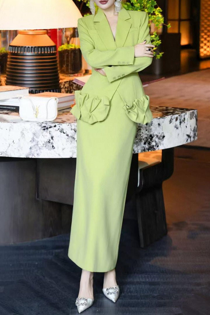 peplum blazer dress with sculpted ruffle hips – LIMEA