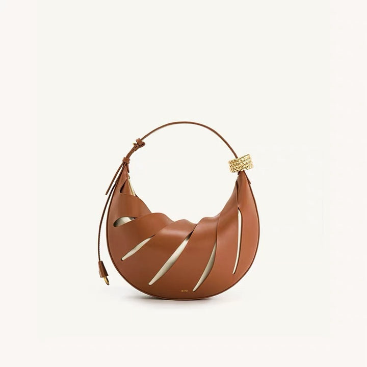 sculptural metallic crescent bag with wrapped handle – SELENE