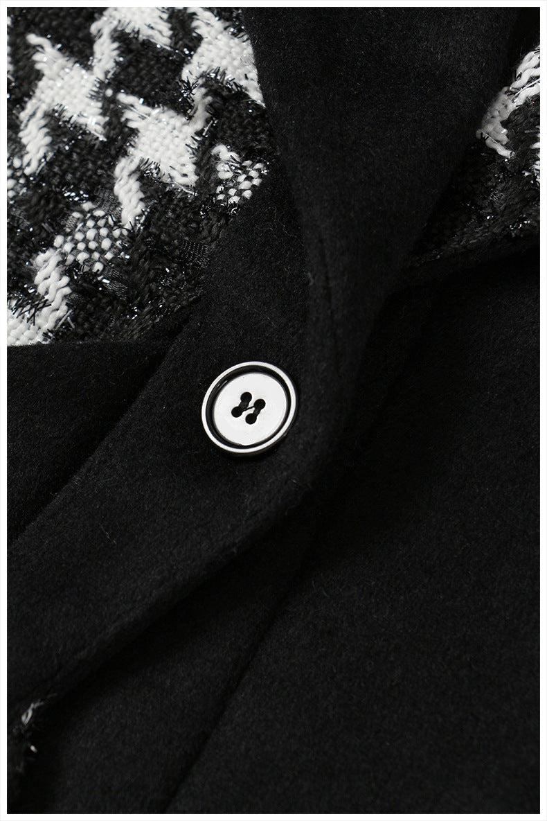 houndstooth panel belted wool coat – RAVEN