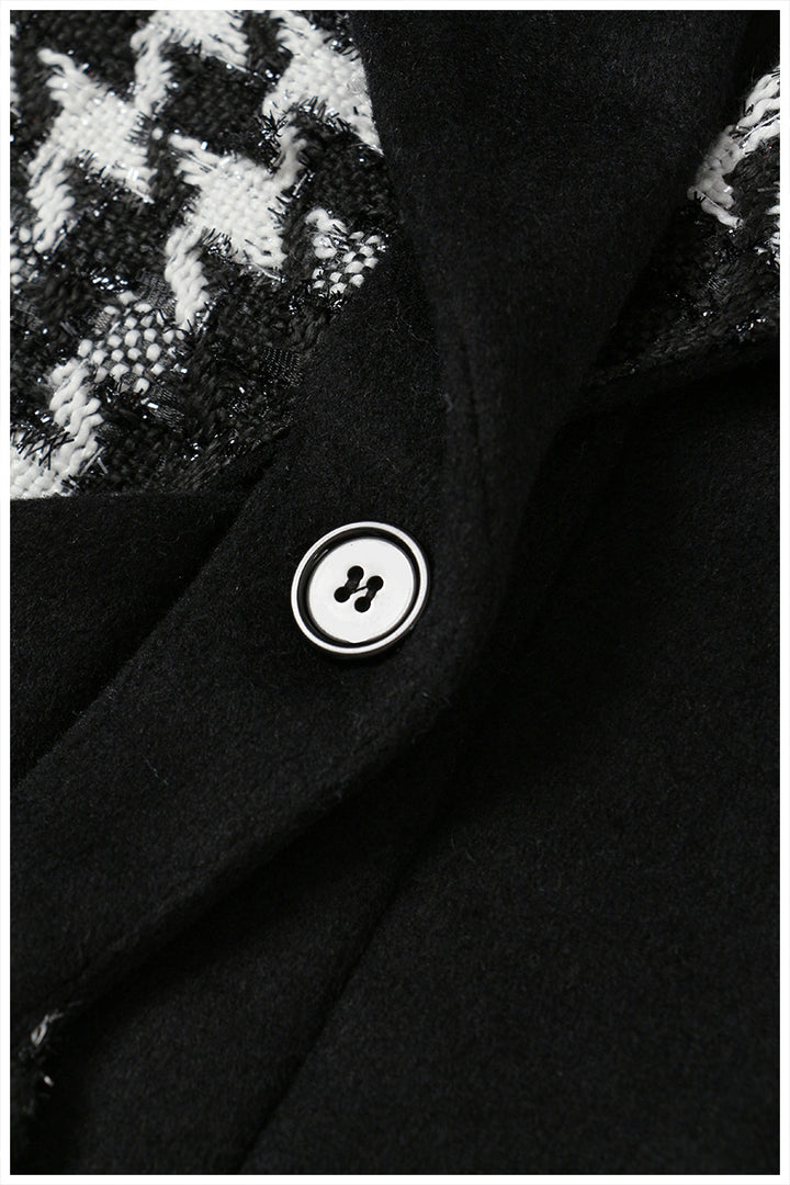 houndstooth panel belted wool coat – RAVEN