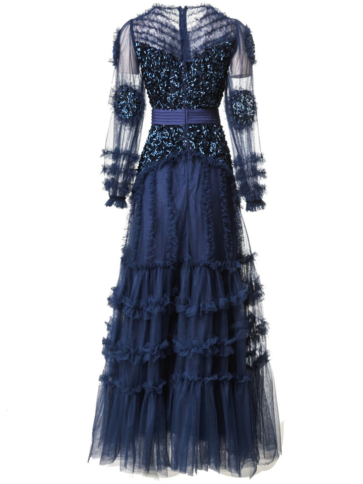 短袖中长连衣裙，配有3D花卉贴花 - BLOOMIQ 