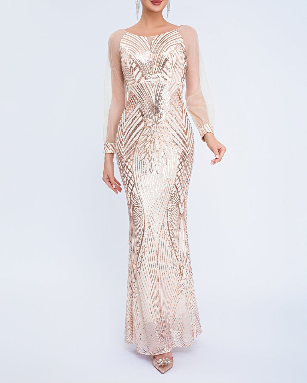 Geplooide top met uitlopende mouwen en maxi-rok set met tailleband – Rosiny 