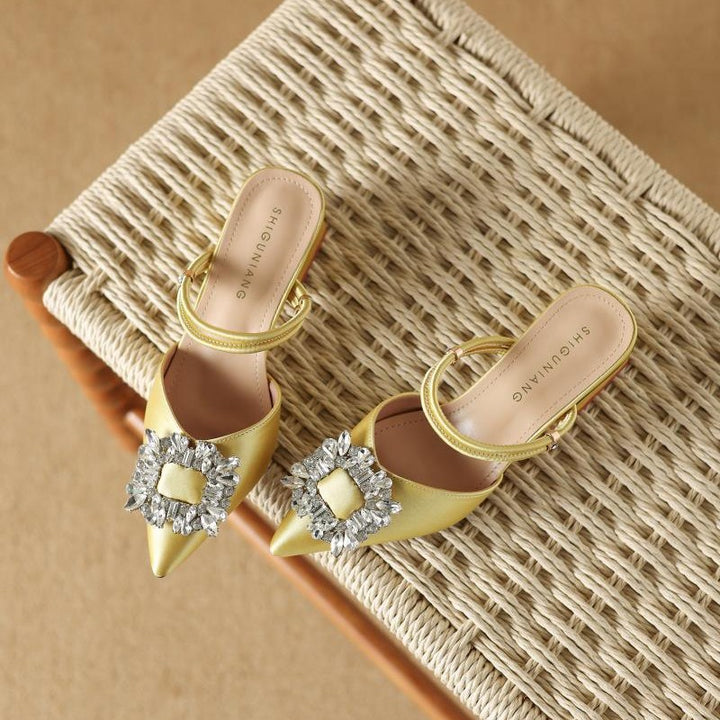 pointed-toe satin mules with crystal buckle - AURORAQLI