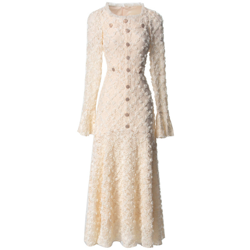 فستان متوسط ​​الطول من الدانتيل المزخرف بأكمام واسعة – إسمي