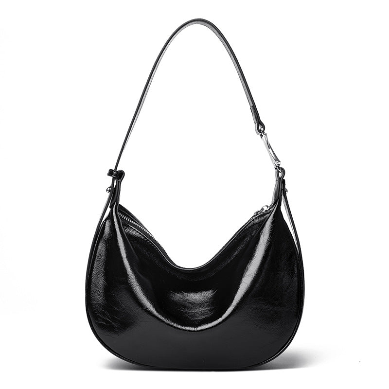 glossy crescent shoulder bag with adjustable strap – VILVAH