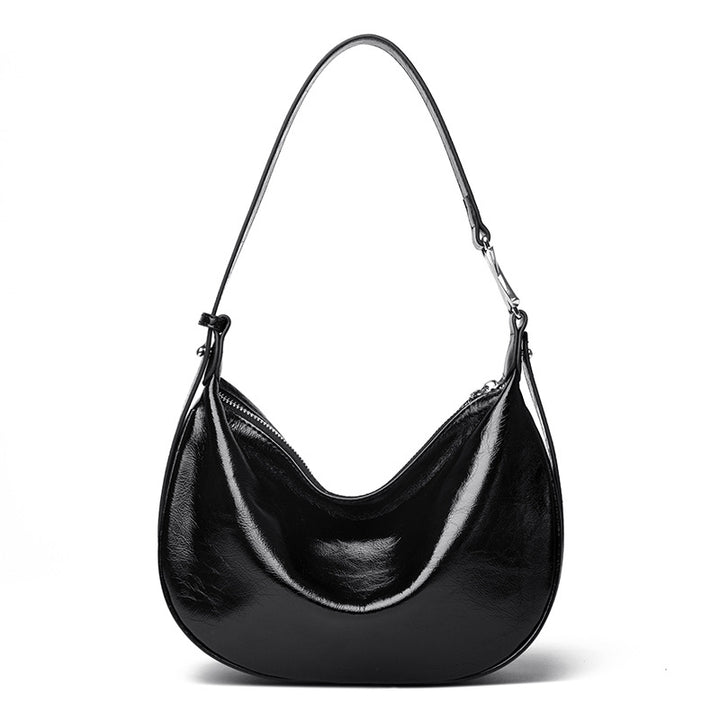 glossy crescent shoulder bag with adjustable strap – VILVAH