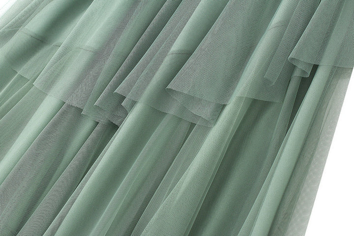 layered tulle midi skirt with asymmetric ruffle – ROSABELLE