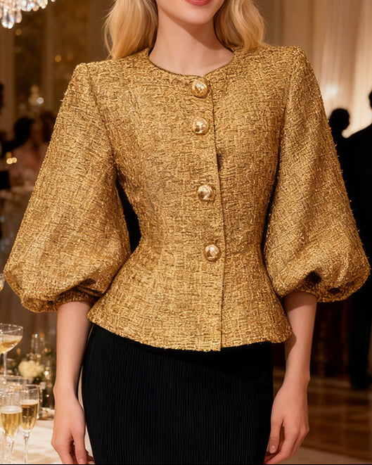 Haut à manches évasées plissées et ensemble jupe longue avec ceinture à la taille – Rosiny 