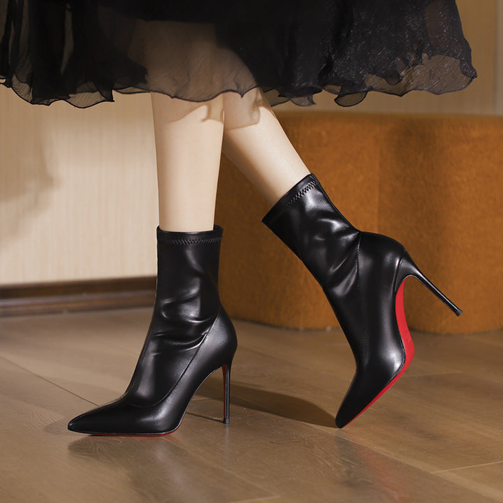 pointed-toe leather ankle boots with red sole – SCARLETTUN