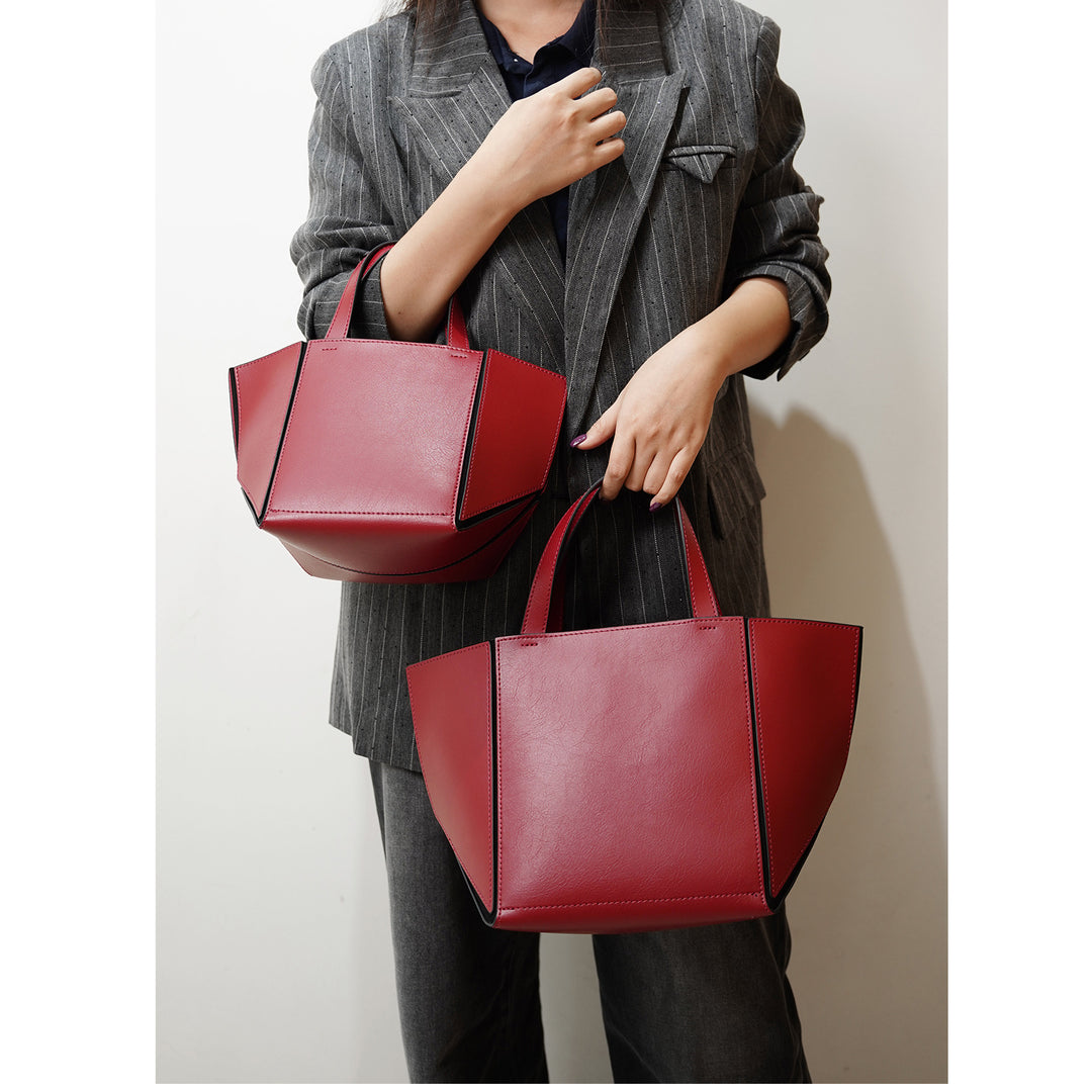 structured leather tote bag with wide side panels - ZARAZKI