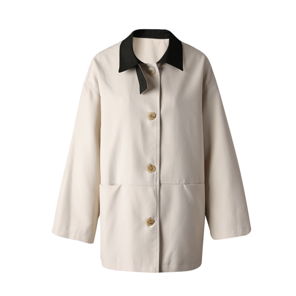 button-front minimalist jacket with contrast collar – KIVAA