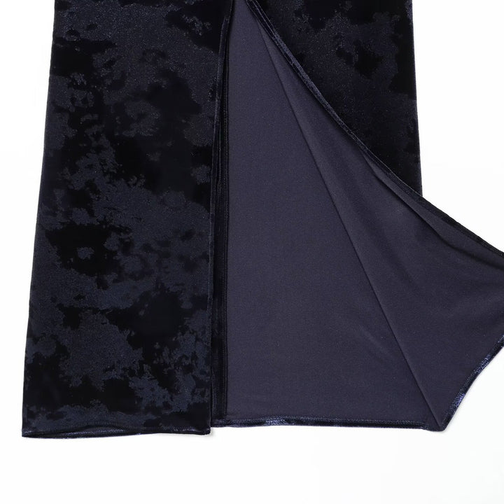 Long velvet wrap dress with deep V-neck and thigh-high slit – VELVET