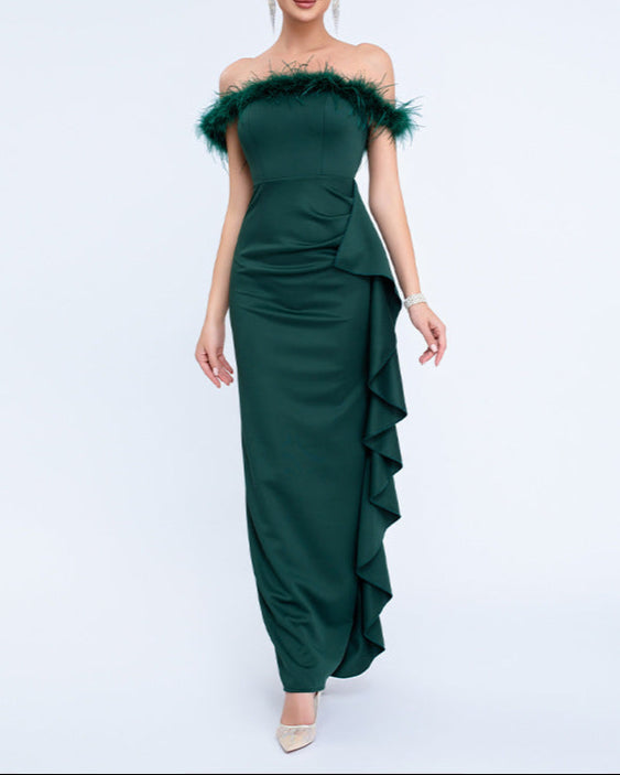 Haut à manches évasées plissées et ensemble jupe longue avec ceinture à la taille – Rosiny 