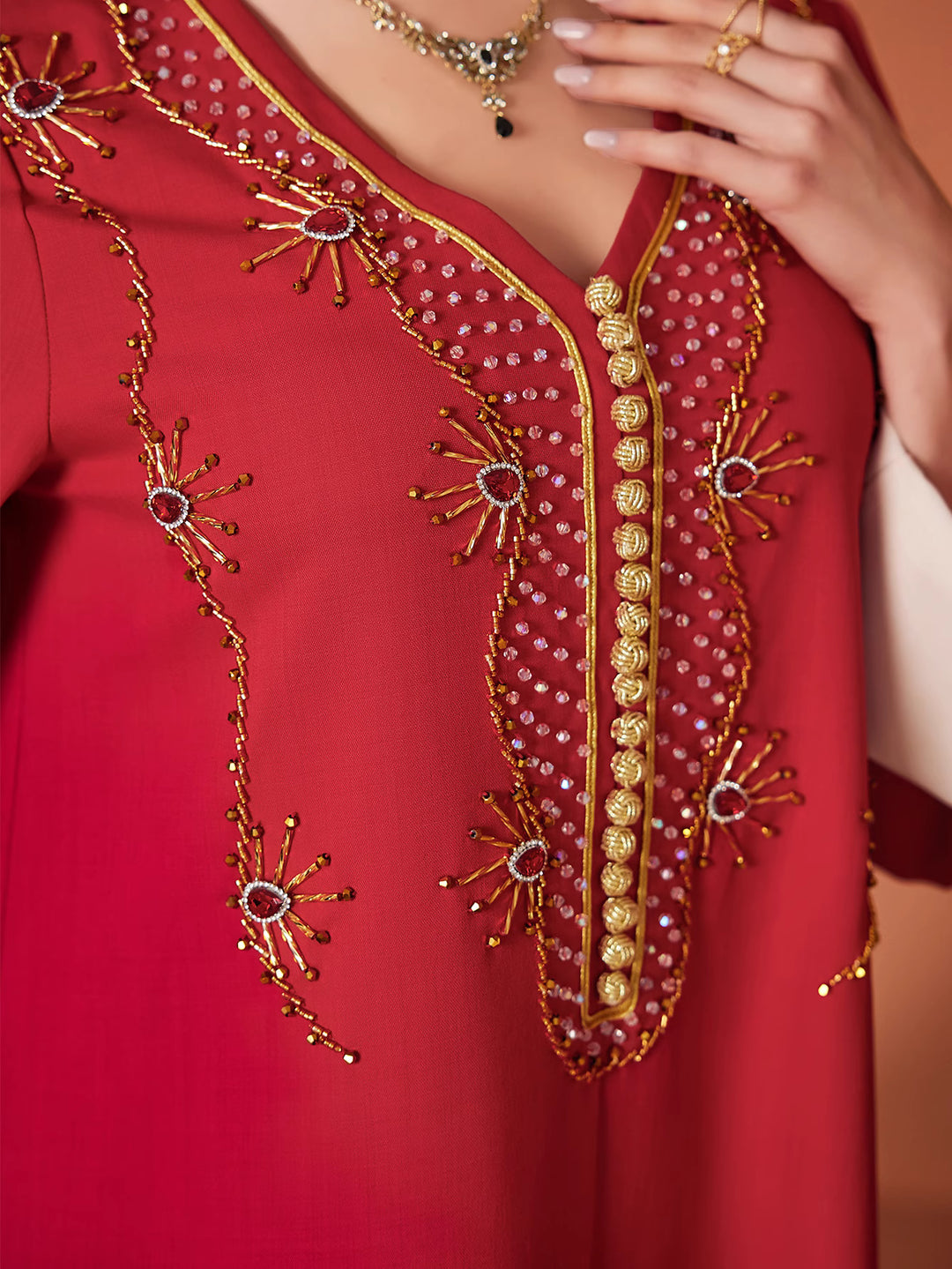 embroidered maxi dress with contrast cuffs - AMIRAPI