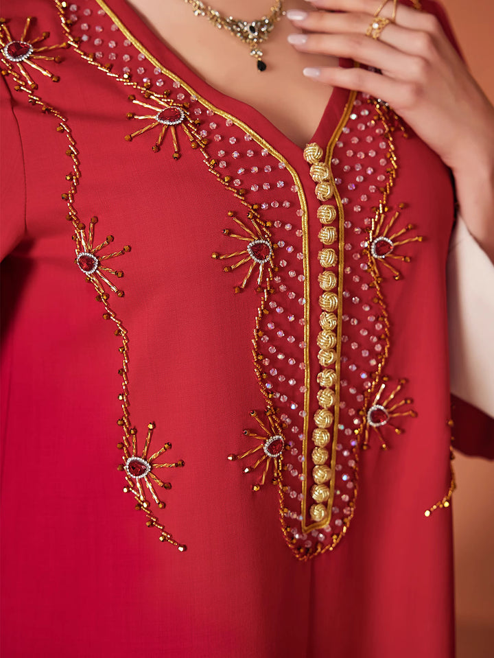 embroidered maxi dress with contrast cuffs - AMIRAPI