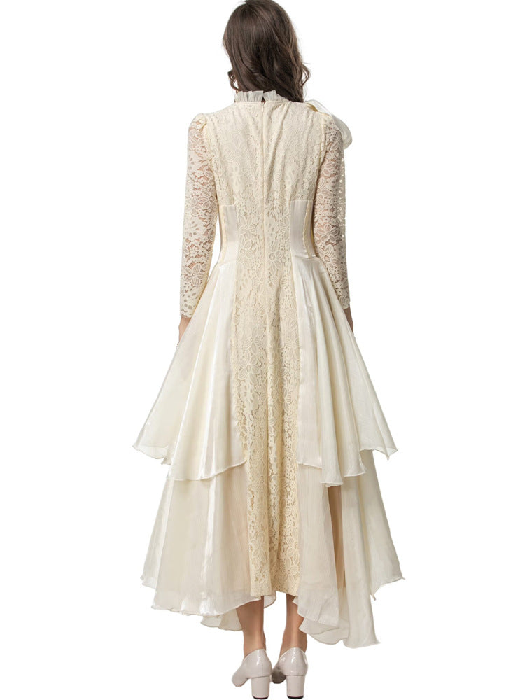 long lace dress with layered asymmetric skirt - AURELIFA