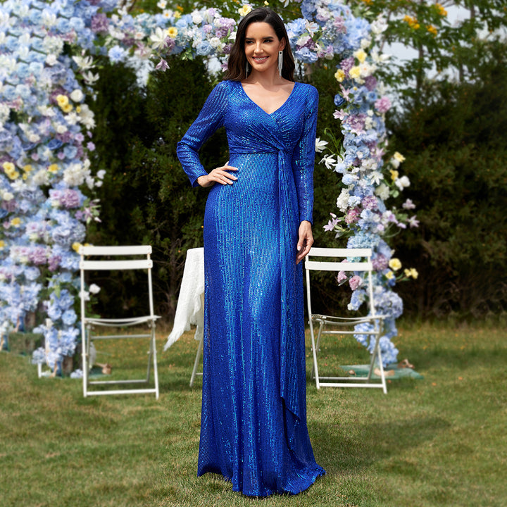 sleeve sequin wrap gown – FUCHSIA RAY